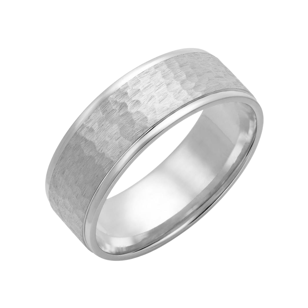 Platinum Hammered Finish Mens Wedding Bands