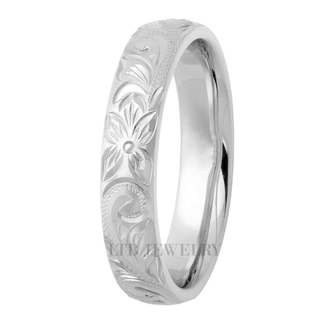 Platinum Hand Engraved Wedding Bands