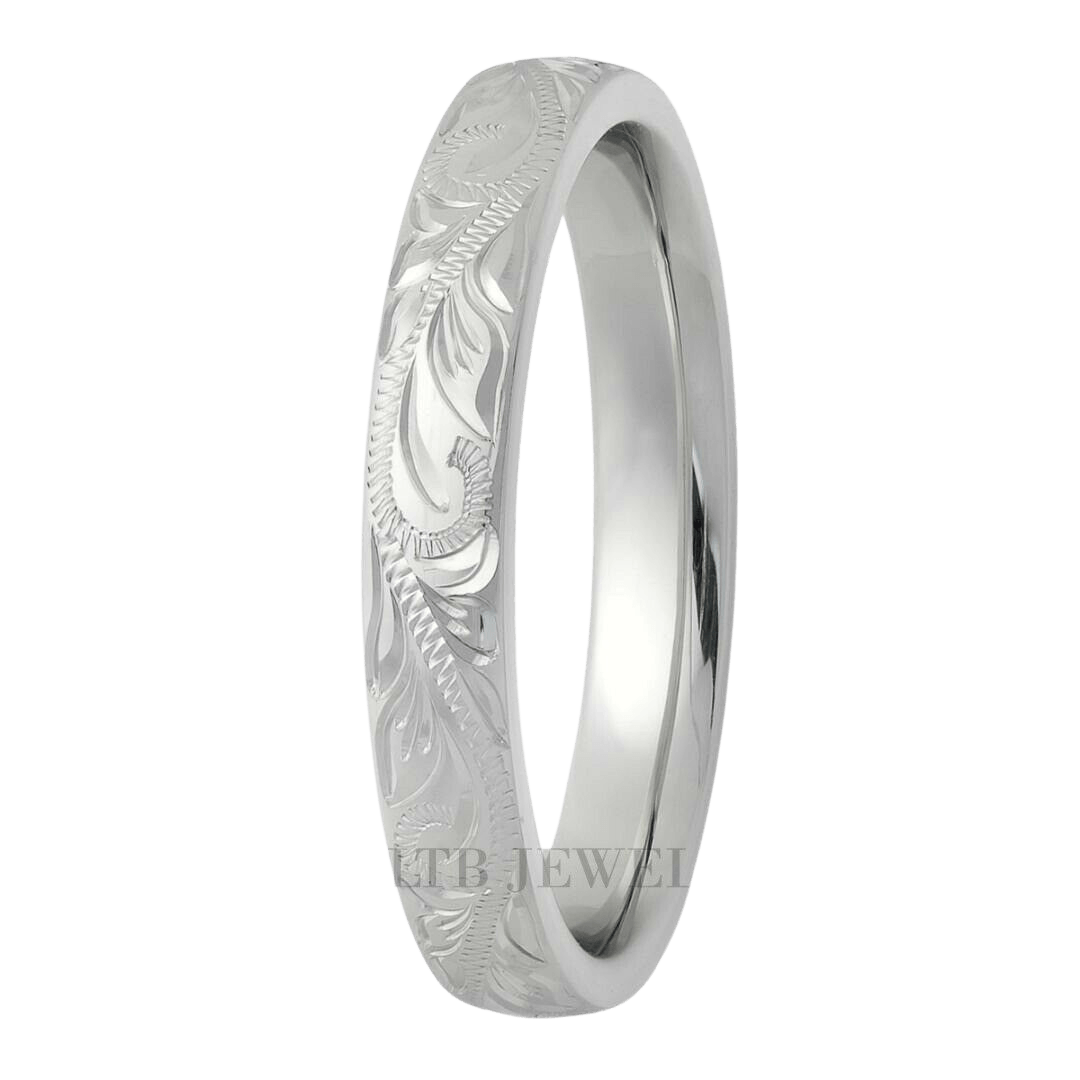 Hand Engraved Platinum Mens and Womens Wedding Rings