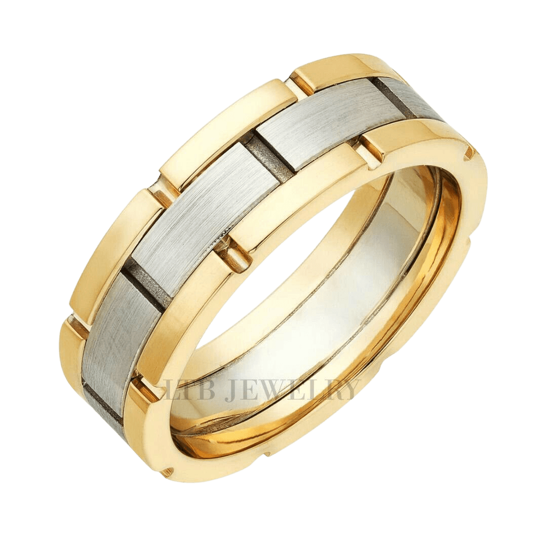 18K Yellow Gold and Platinum Handmade Wedding Bands