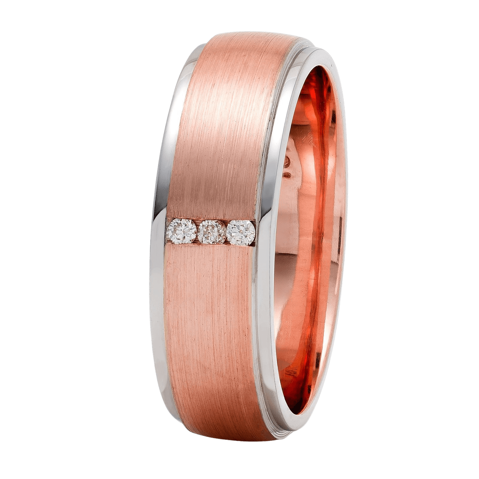6mm 14K White and Rose Gold Diamond Wedding Bands