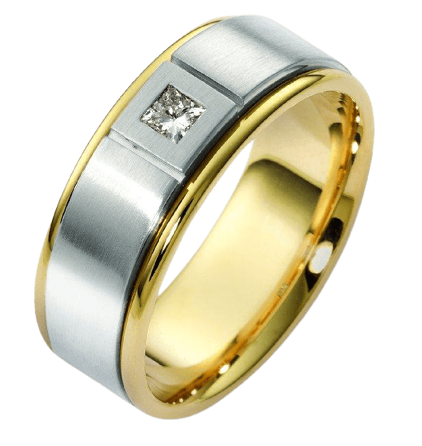 14K White and Yellow Gold Diamond Mens Wedding Ring