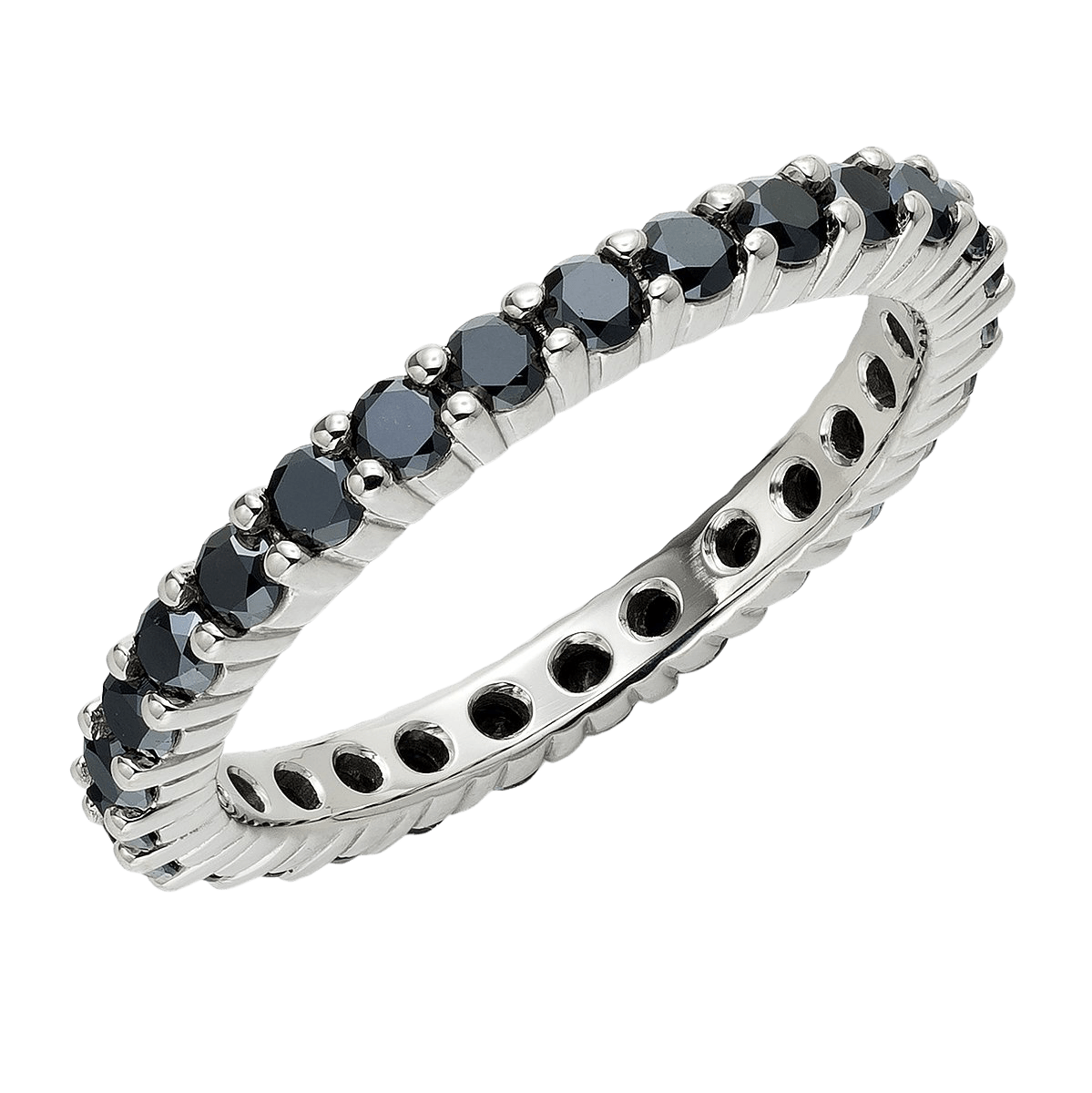 14K White Gold Black Diamond Full Eternity Wedding Ring