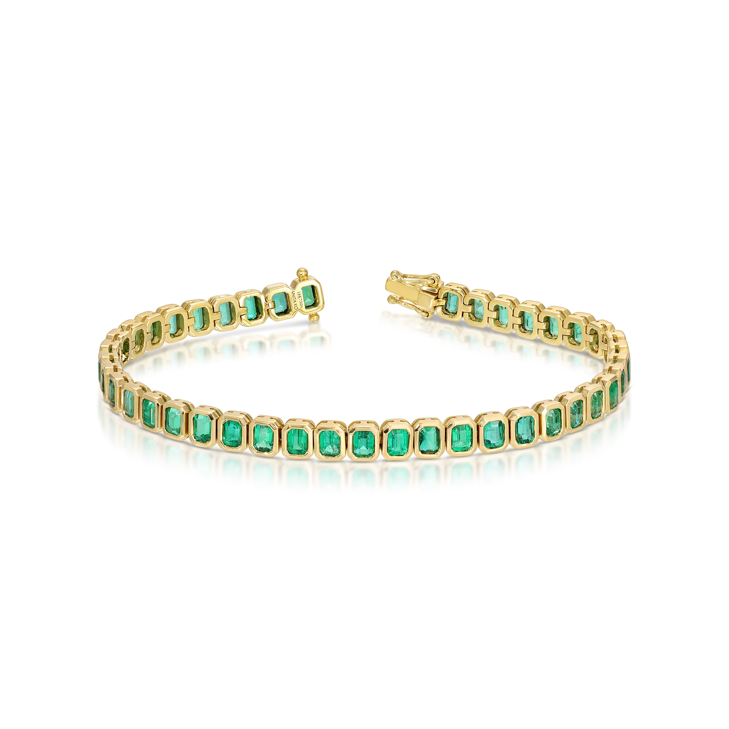 BEZELED EMERALD CUT EMERALD BRACELET
