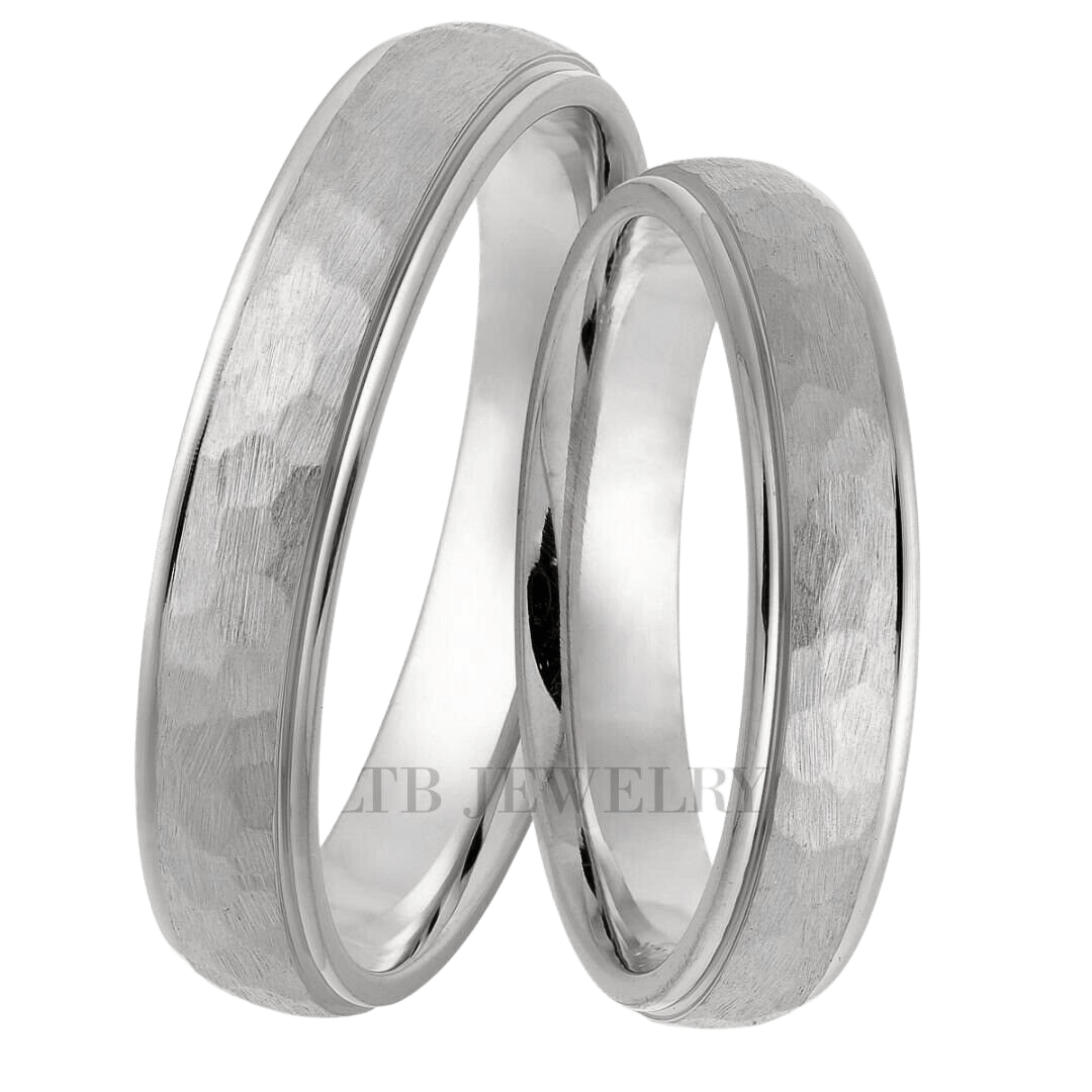 Platinum Hammered Finish His and Hers Wedding Bands