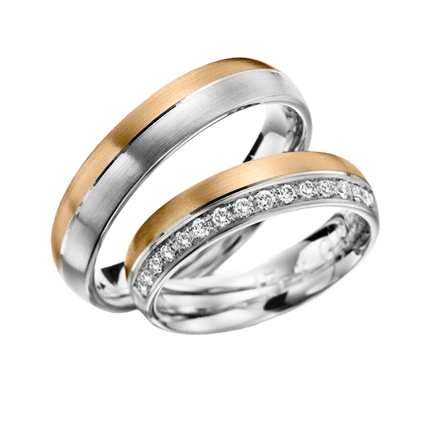 14K White and Yellow Gold His and Hers Diamond Wedding Bands