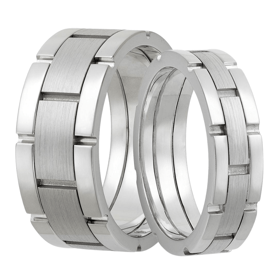 14K White Gold Handmade His and Hers Wedding Rings Set