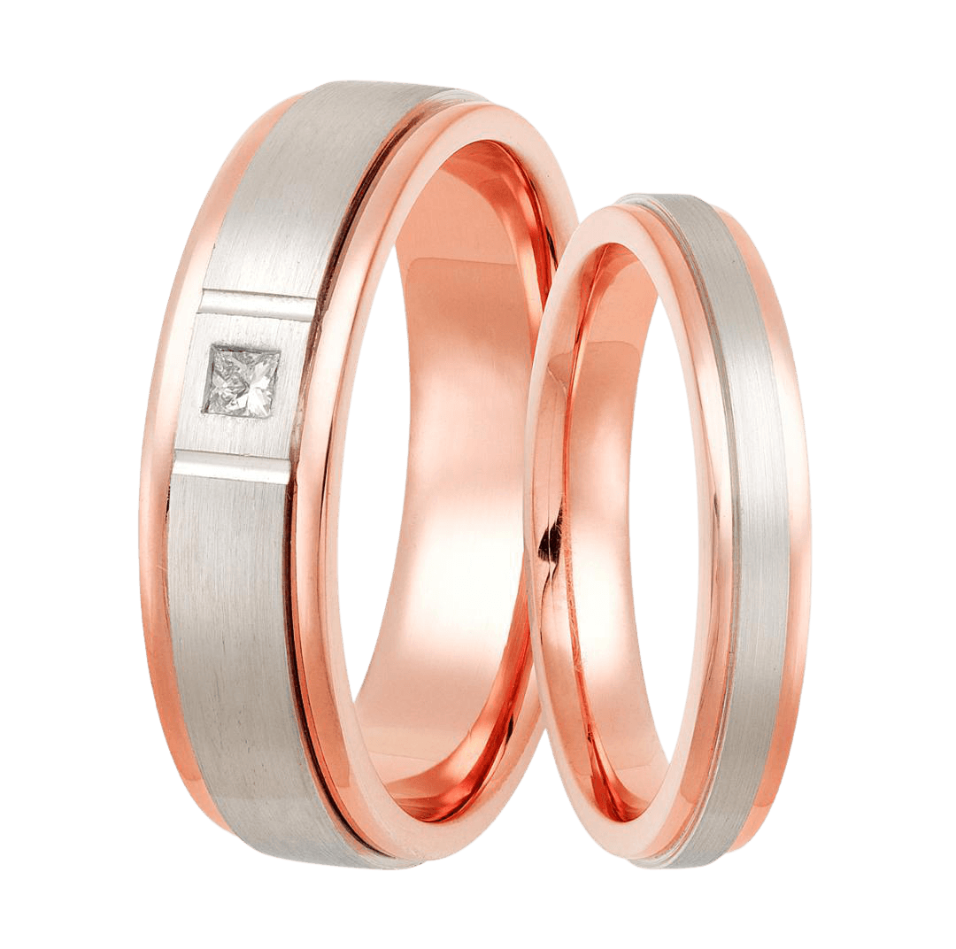 Two Tone Gold His and Hers Diamond Wedding Rings Set