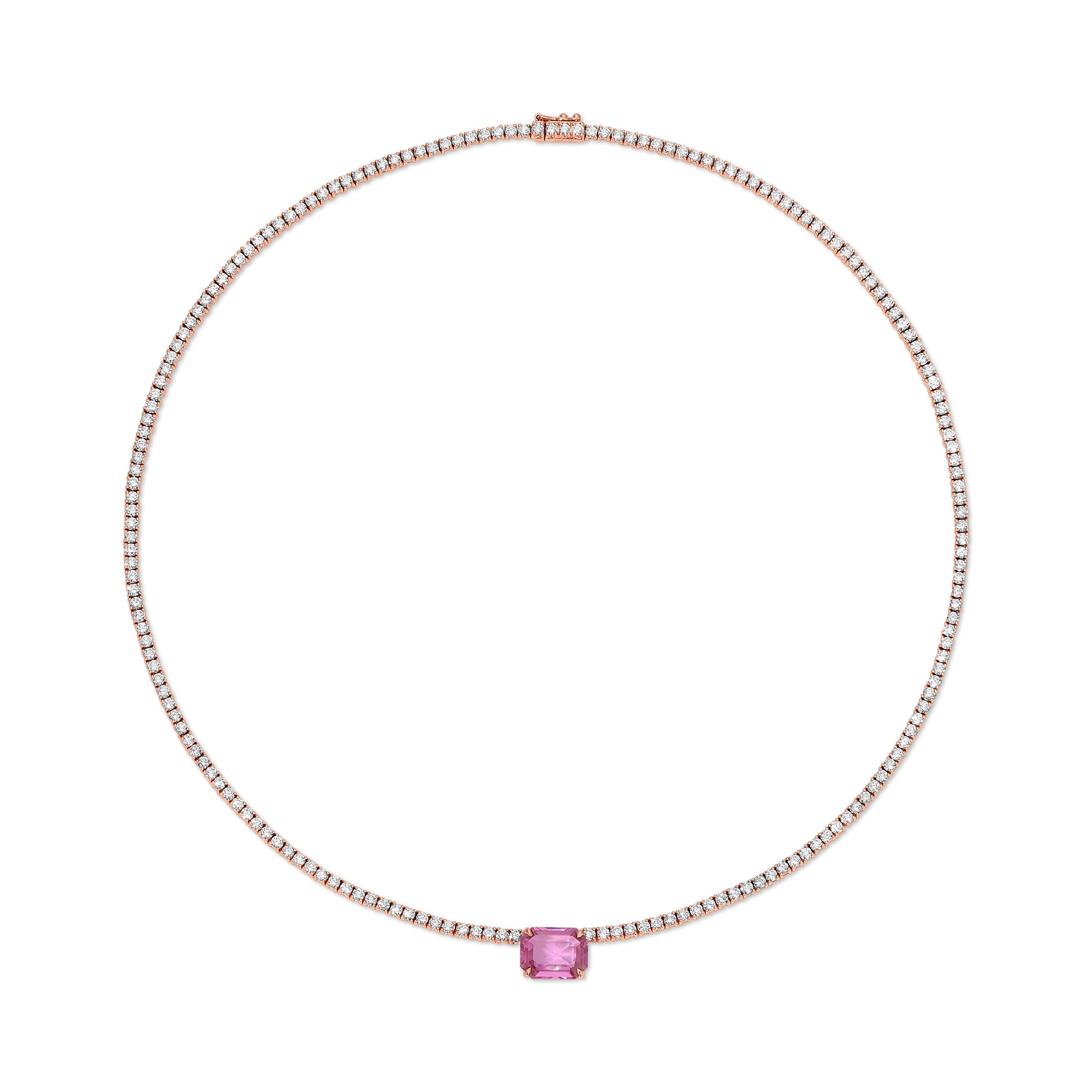 PINK SAPPHIRE EMERALD CUT DIAMOND HEPBURN CHOKER