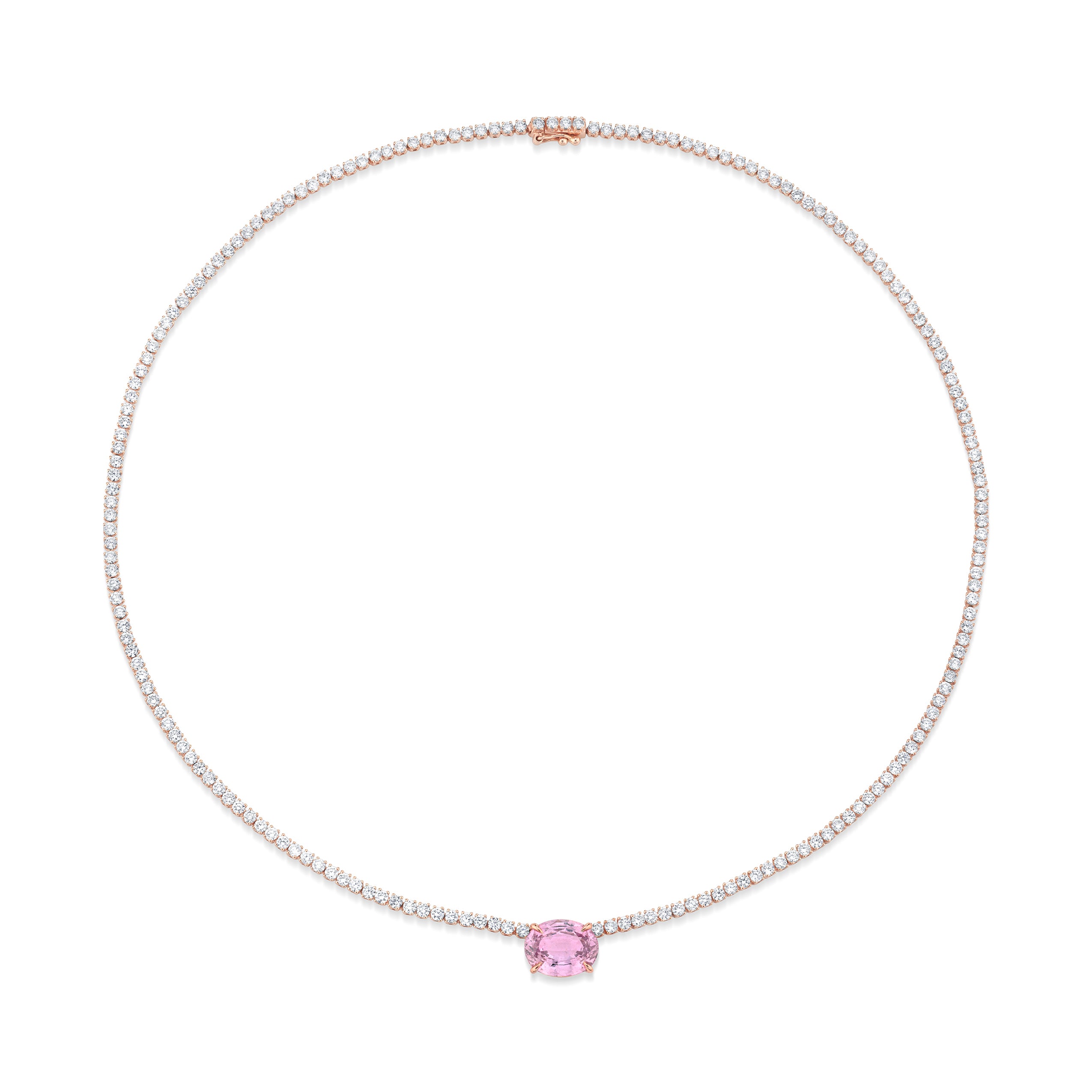 DIAMOND HEPBURN CHOKER WITH OVAL SHAPED PINK SAPPHIRE
