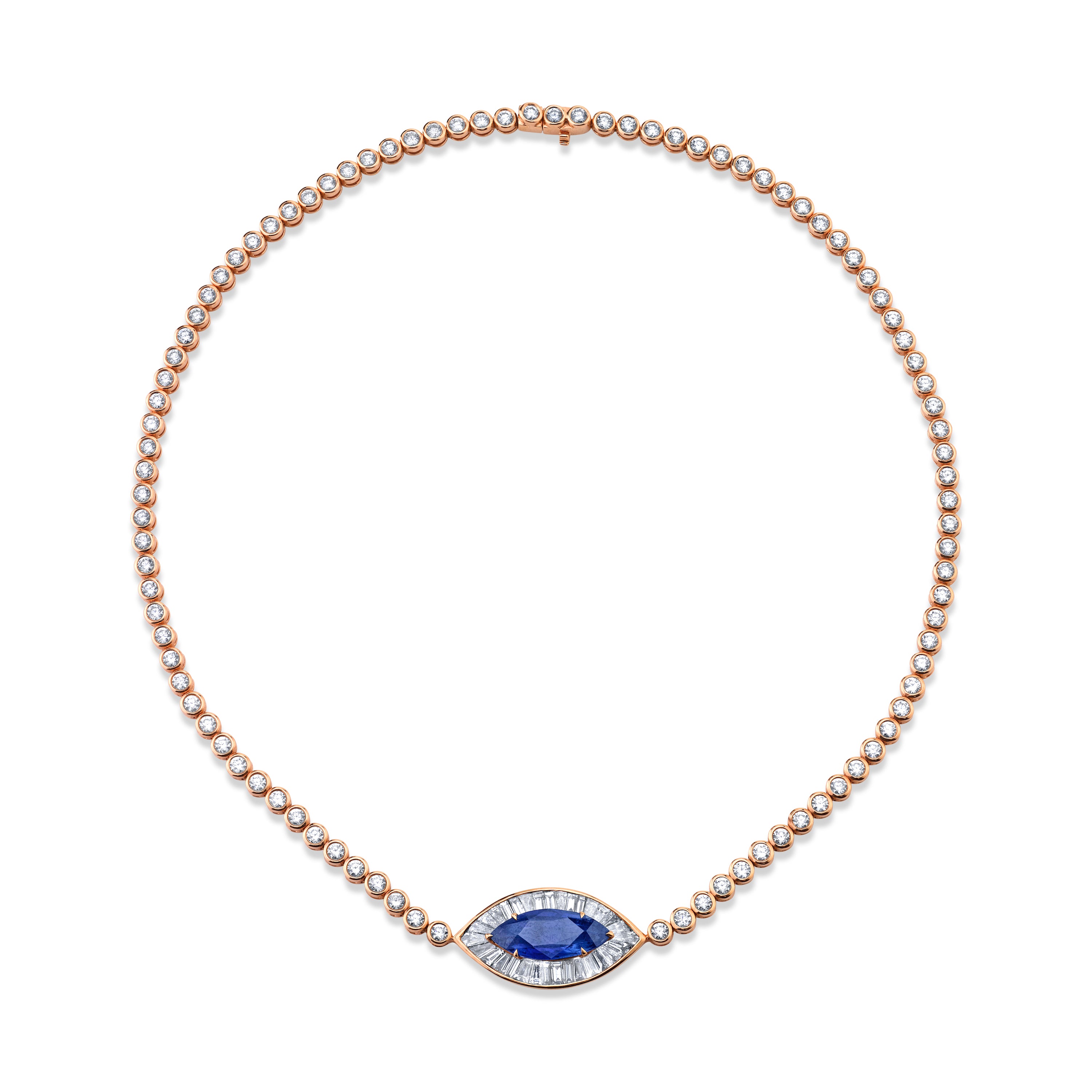 DIAMOND EVIL EYE CHOKER WITH BLUE SAPPHIRE EYE
