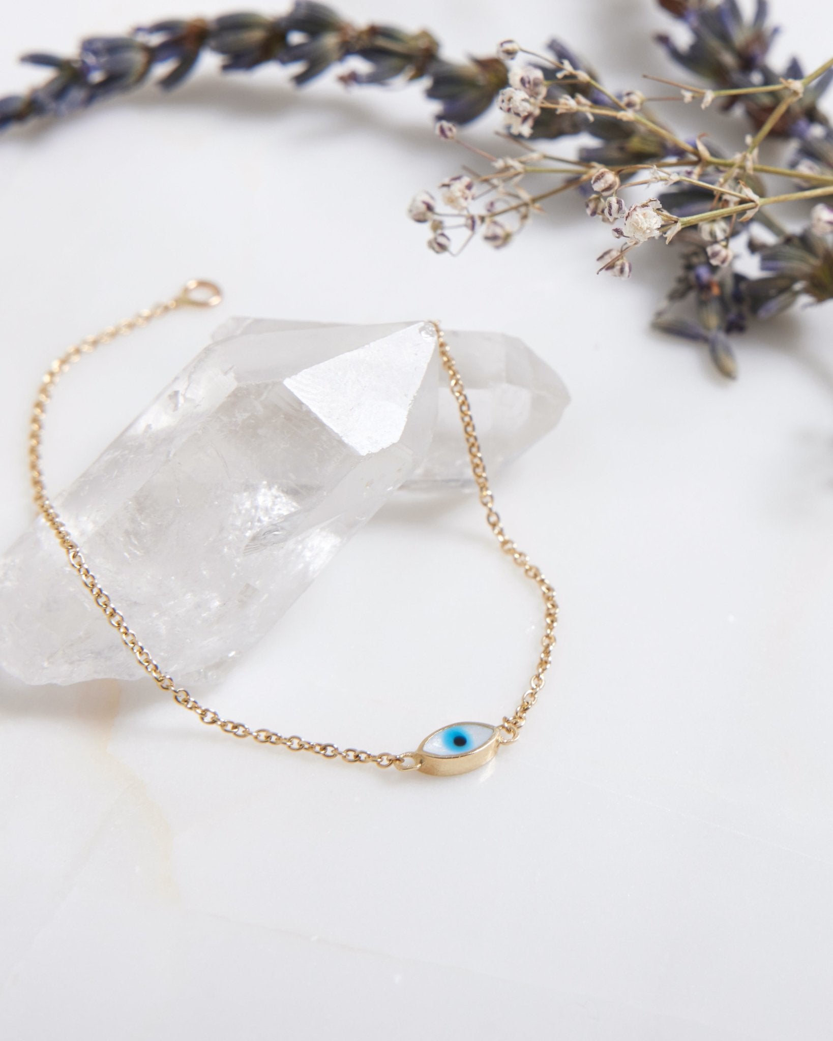 14K Yellow Gold Minimalist Eye Shape Evil Eye Bracelet