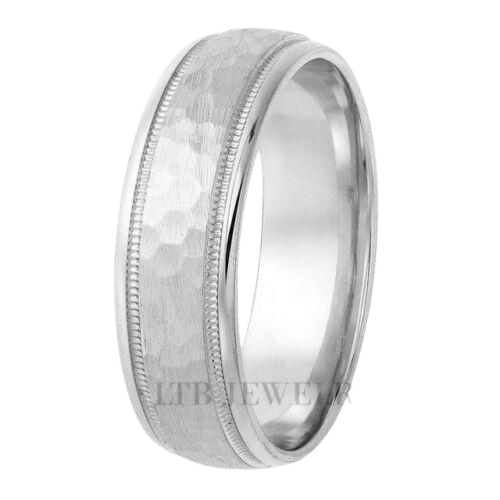 Platinum Hammered Finish Mens Wedding Bands