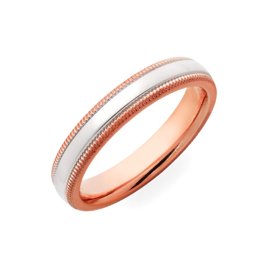 14K Solid Rose Gold and Platinum Plain Wedding Bands