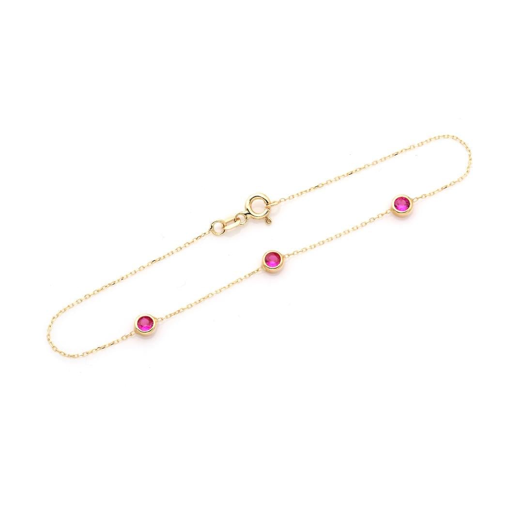 14K Yellow Gold Bezel Set Station Ruby Bracelet