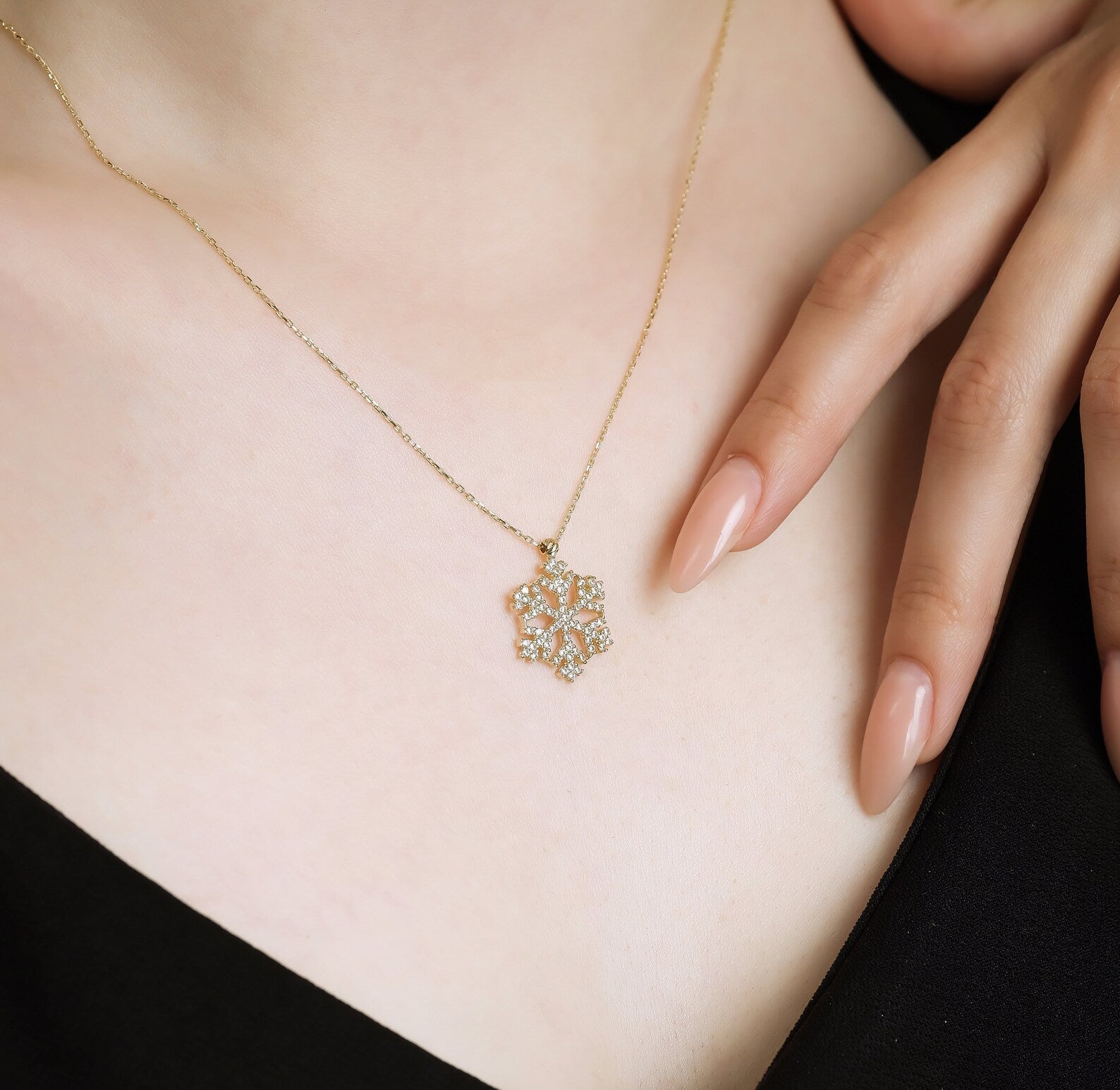 14K Solid Yellow Gold Snowflake Necklace 3 14K Solid Yellow Gold Snowflake Necklace
