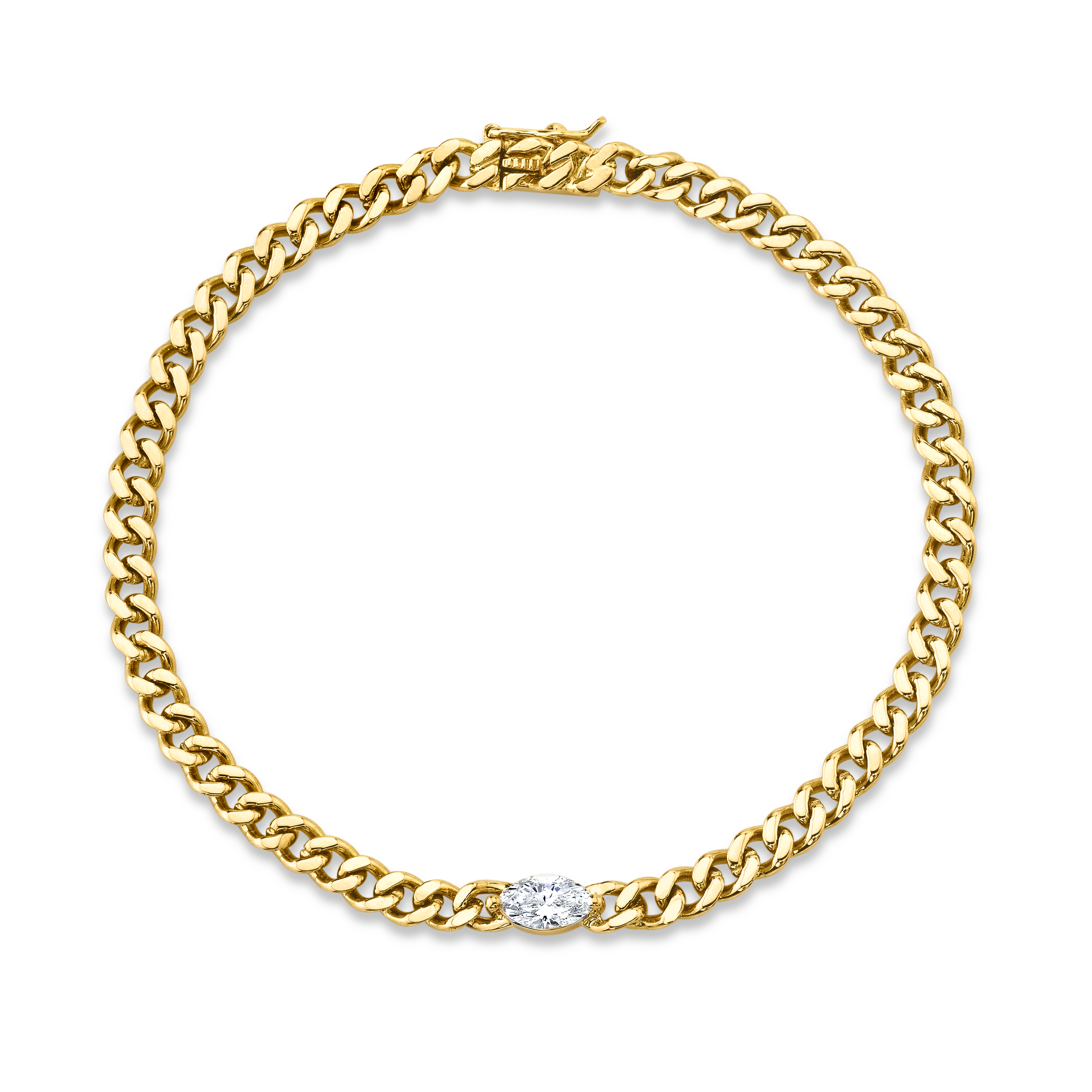 SMALL CUBAN LINK BRACELET WITH MARQUISE DIAMOND CENTER