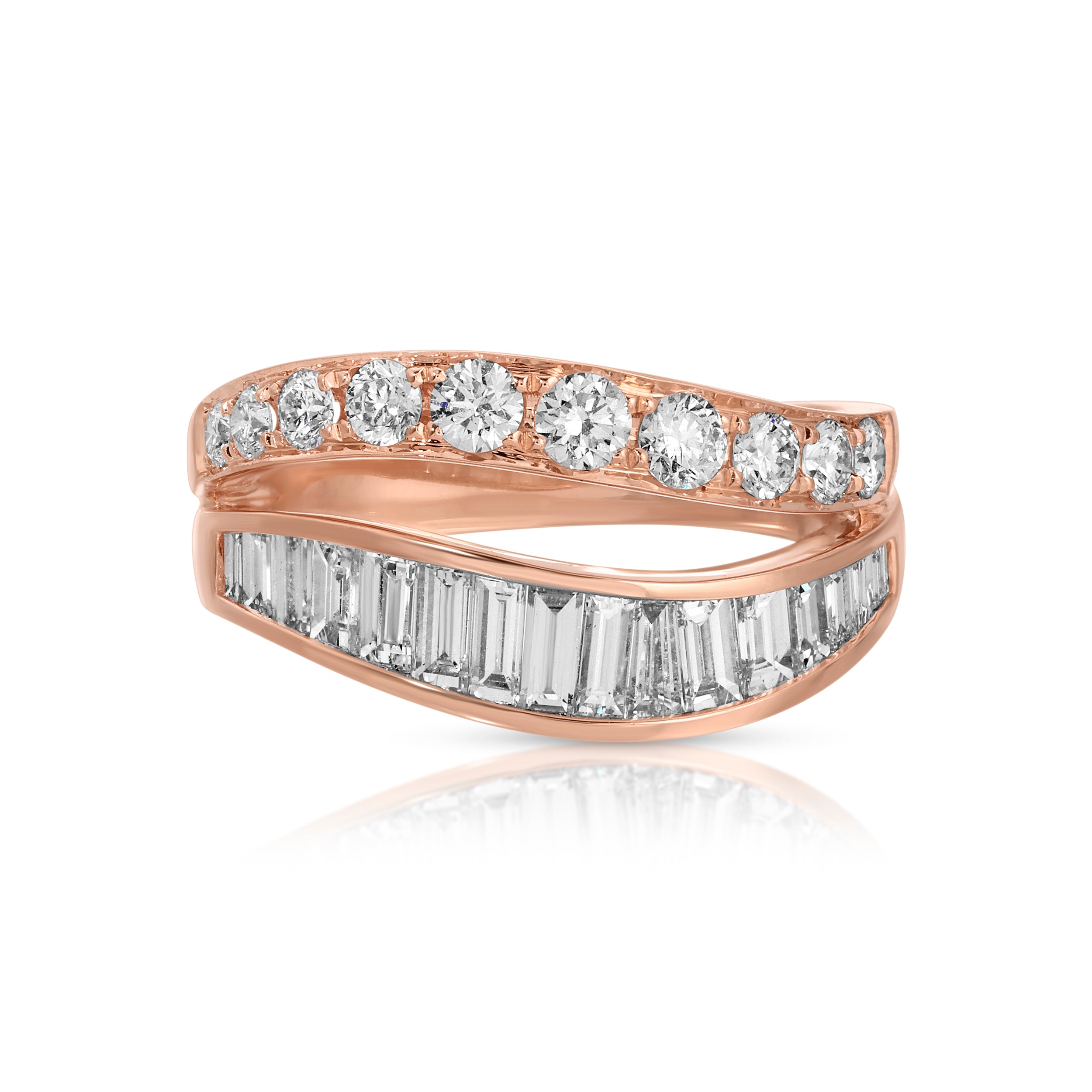 TWO ROW WAVE DIAMOND RING - Luxury Designer Jewelry