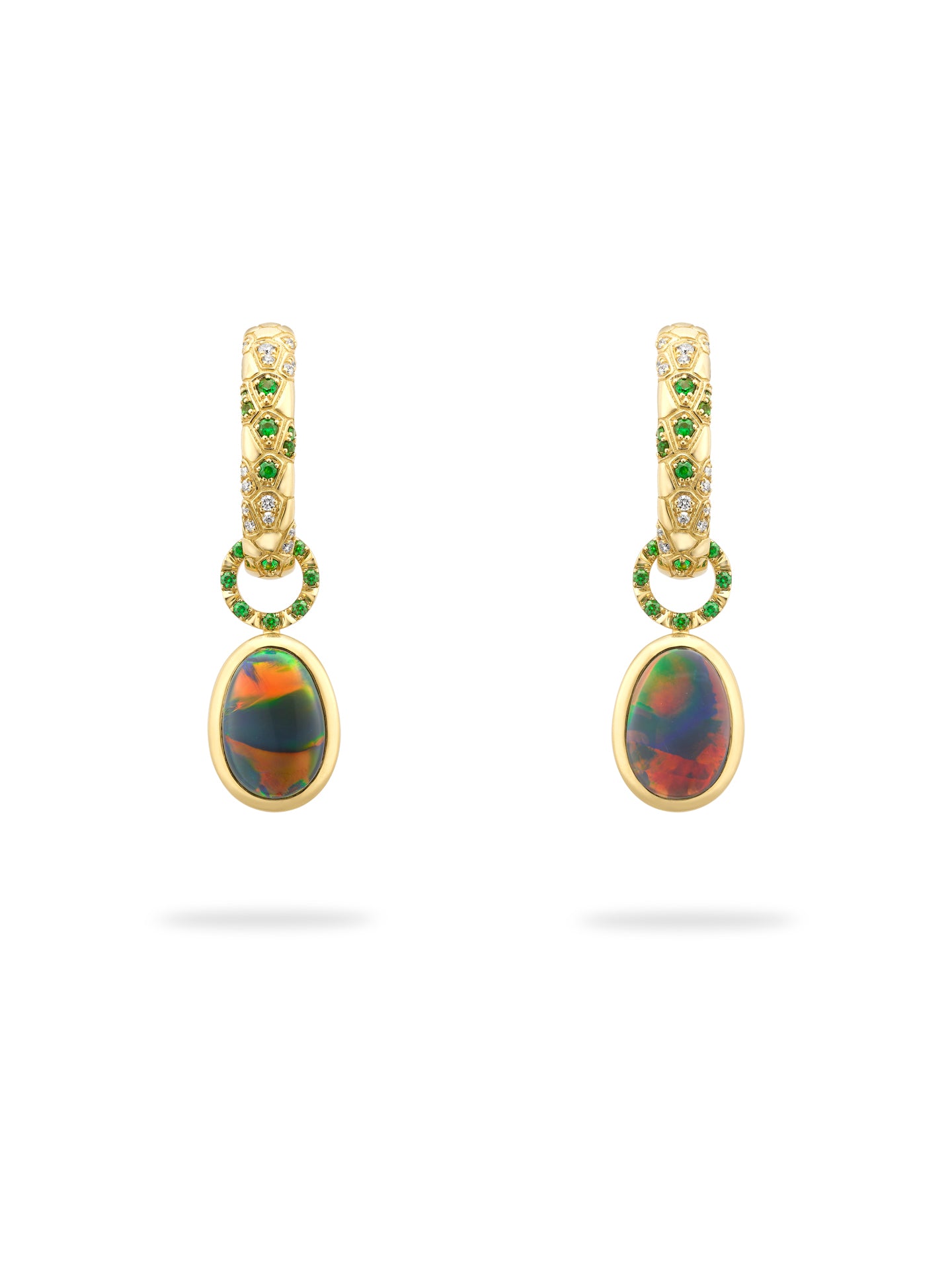 Africa Green Mamba Black Opal Yellow Gold Earrings