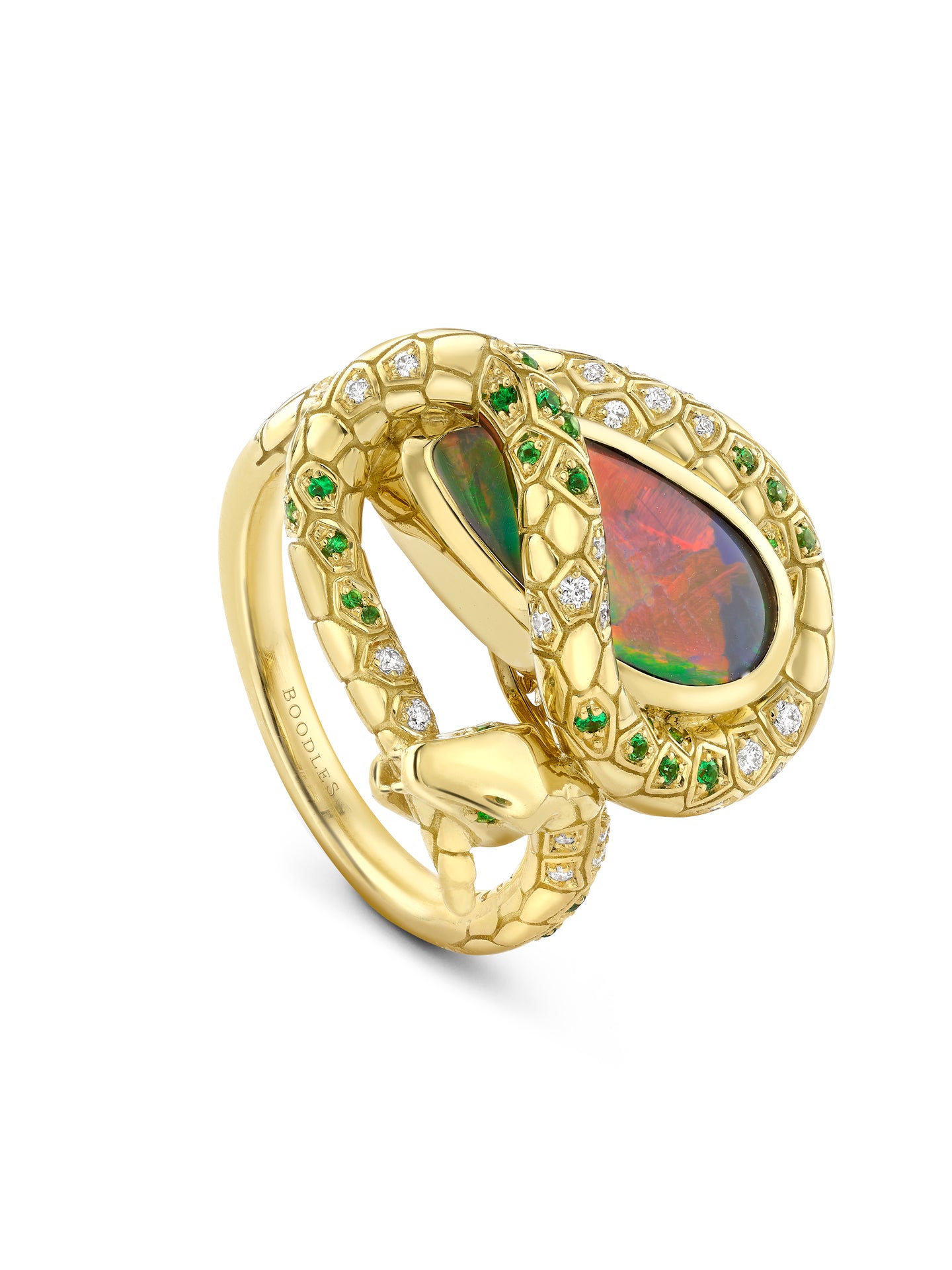 Africa Green Mamba Black Opal Diamond Yellow Gold Ring