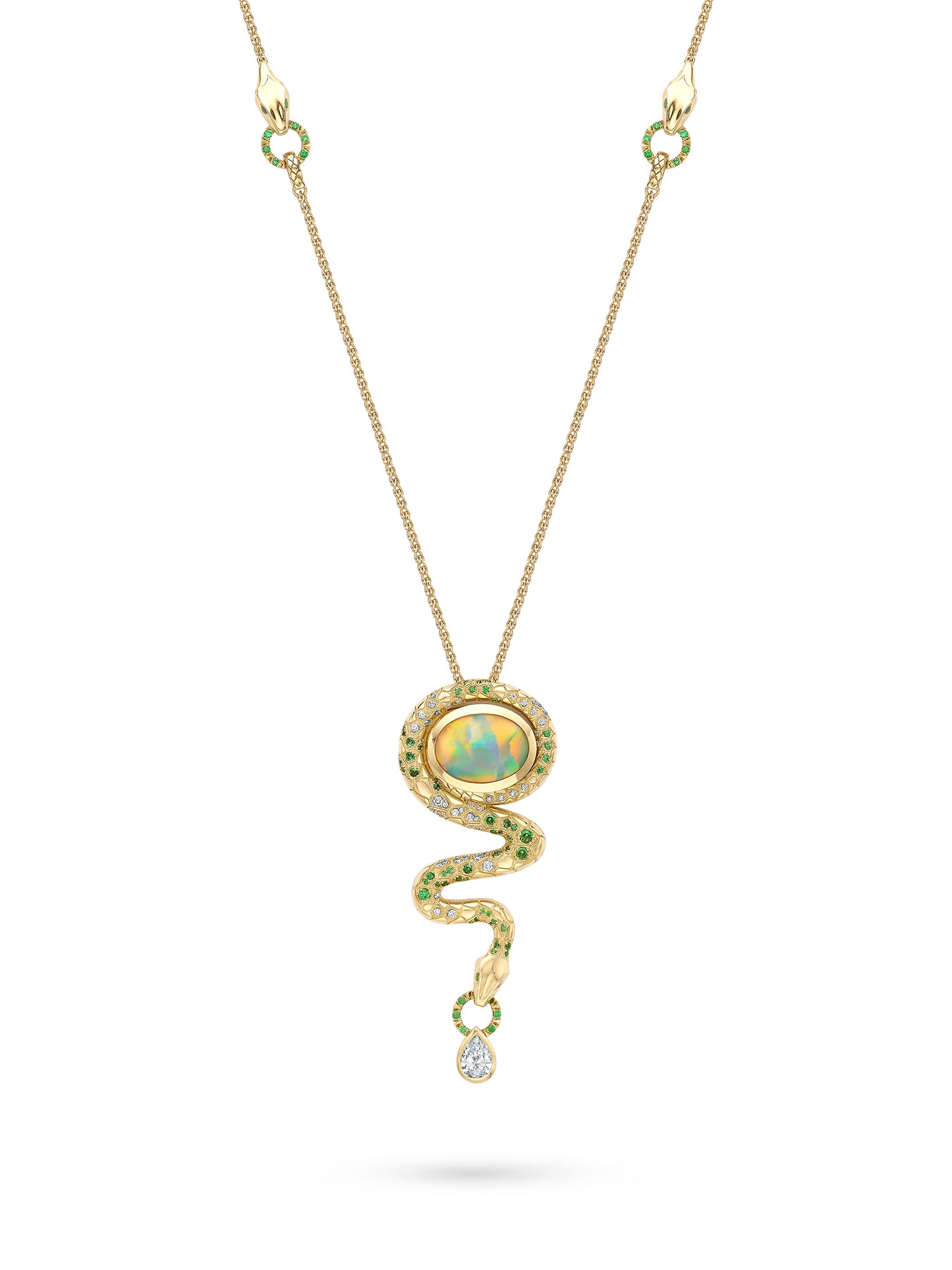 Africa Green Mamba Black Opal Yellow Gold Necklace
