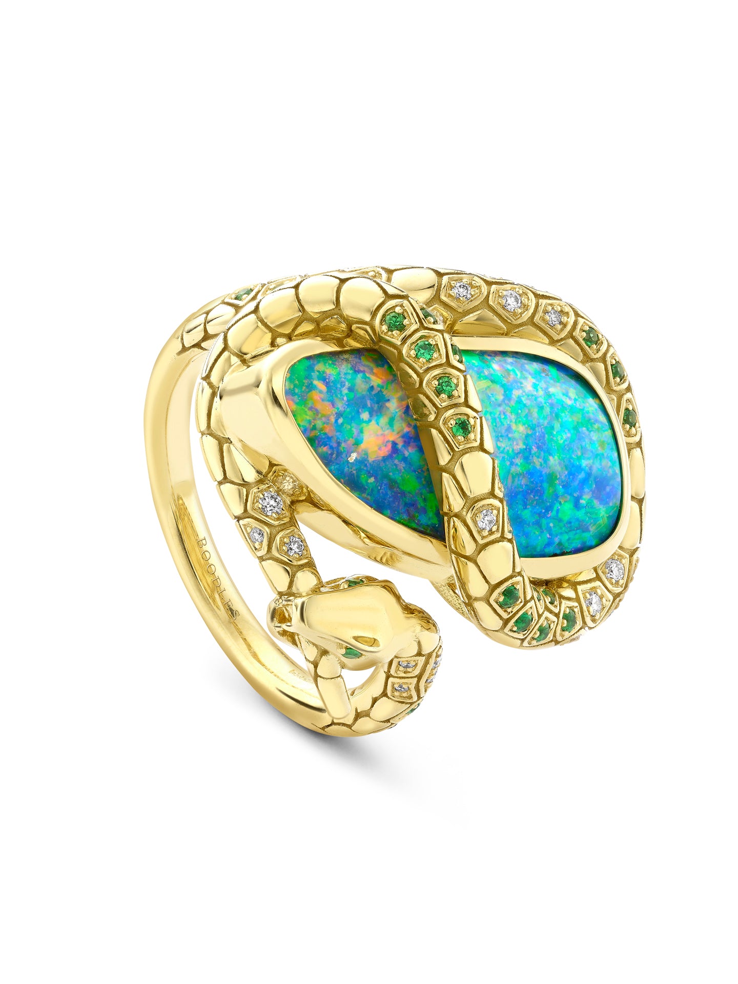 Africa Green Mamba Black Opal Yellow Gold Ring