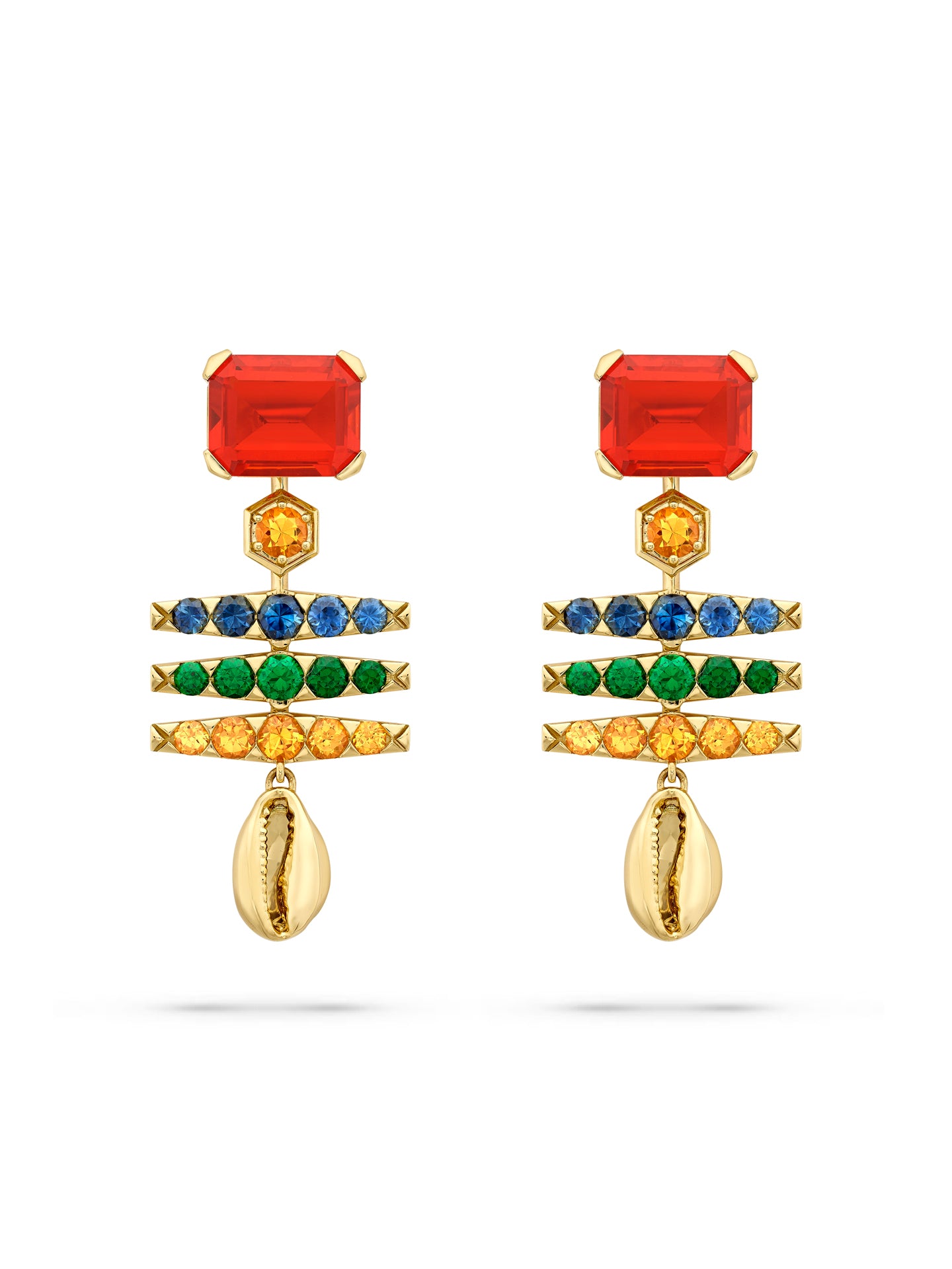 Africa Maasai Mara Fire Opal Yellow Gold Earrings