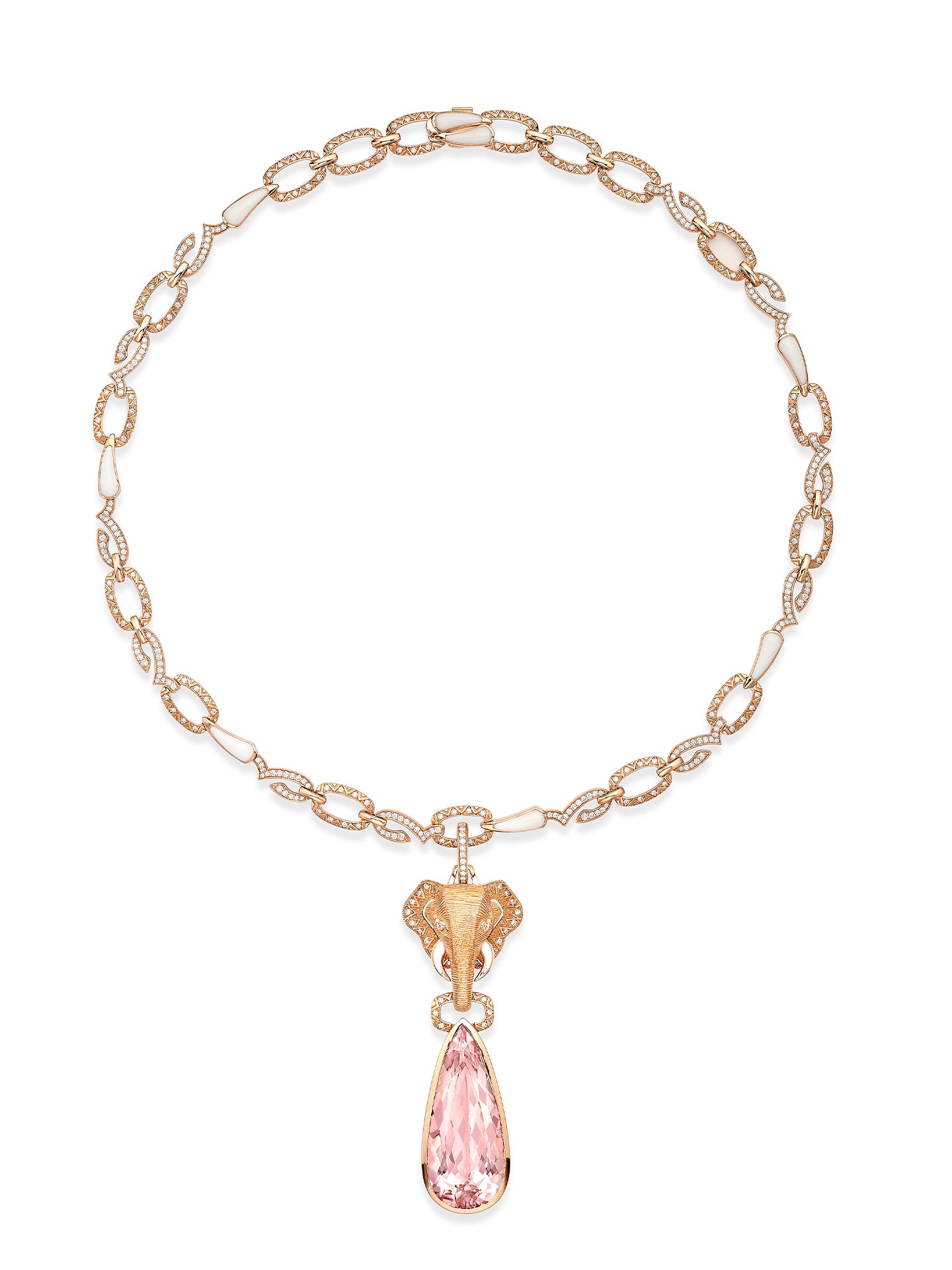 Africa Elephant Morganite Rose Gold Necklace