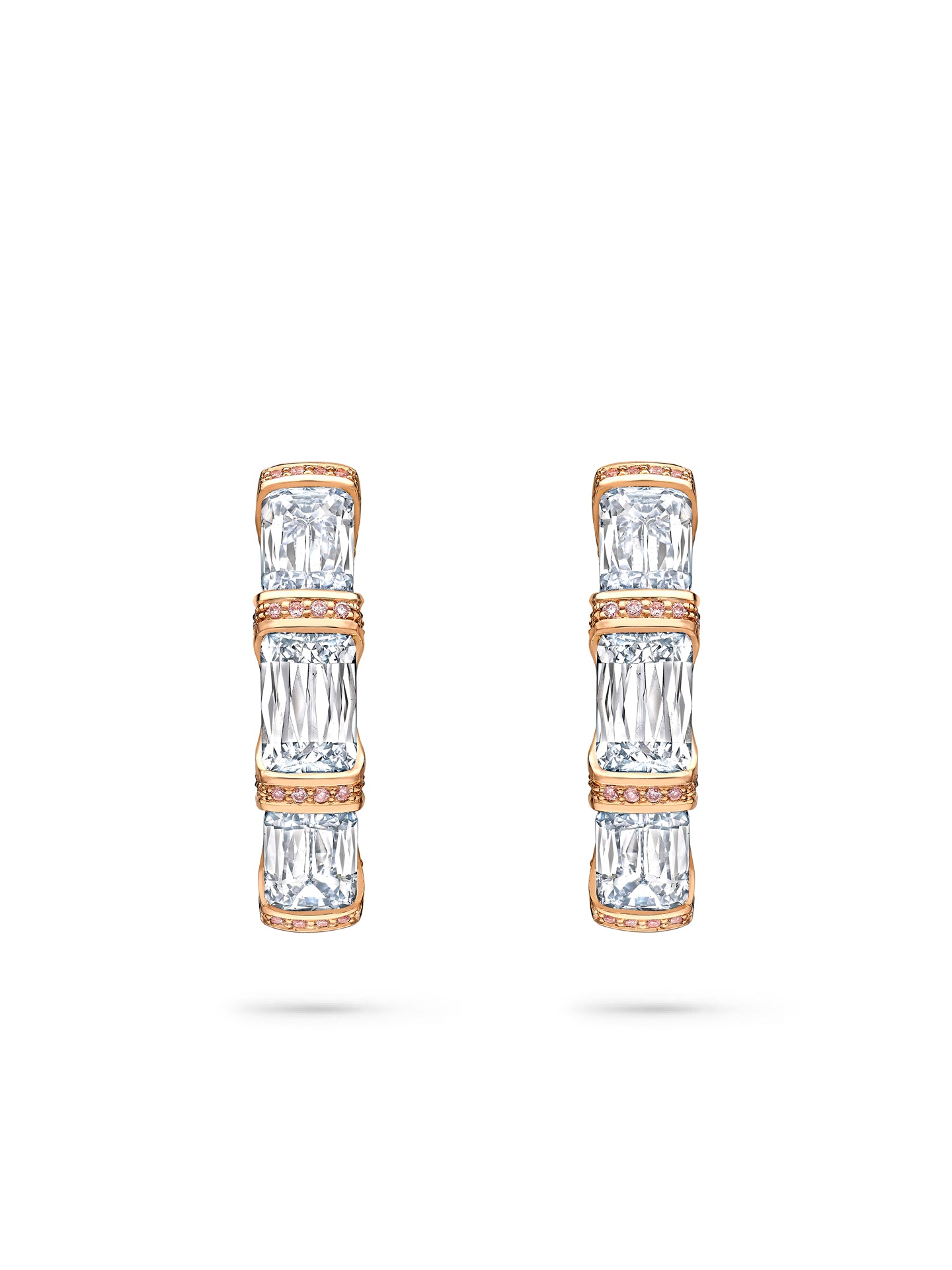 Ashoka Three Stone Rose Gold Diamond Hoop Earrings