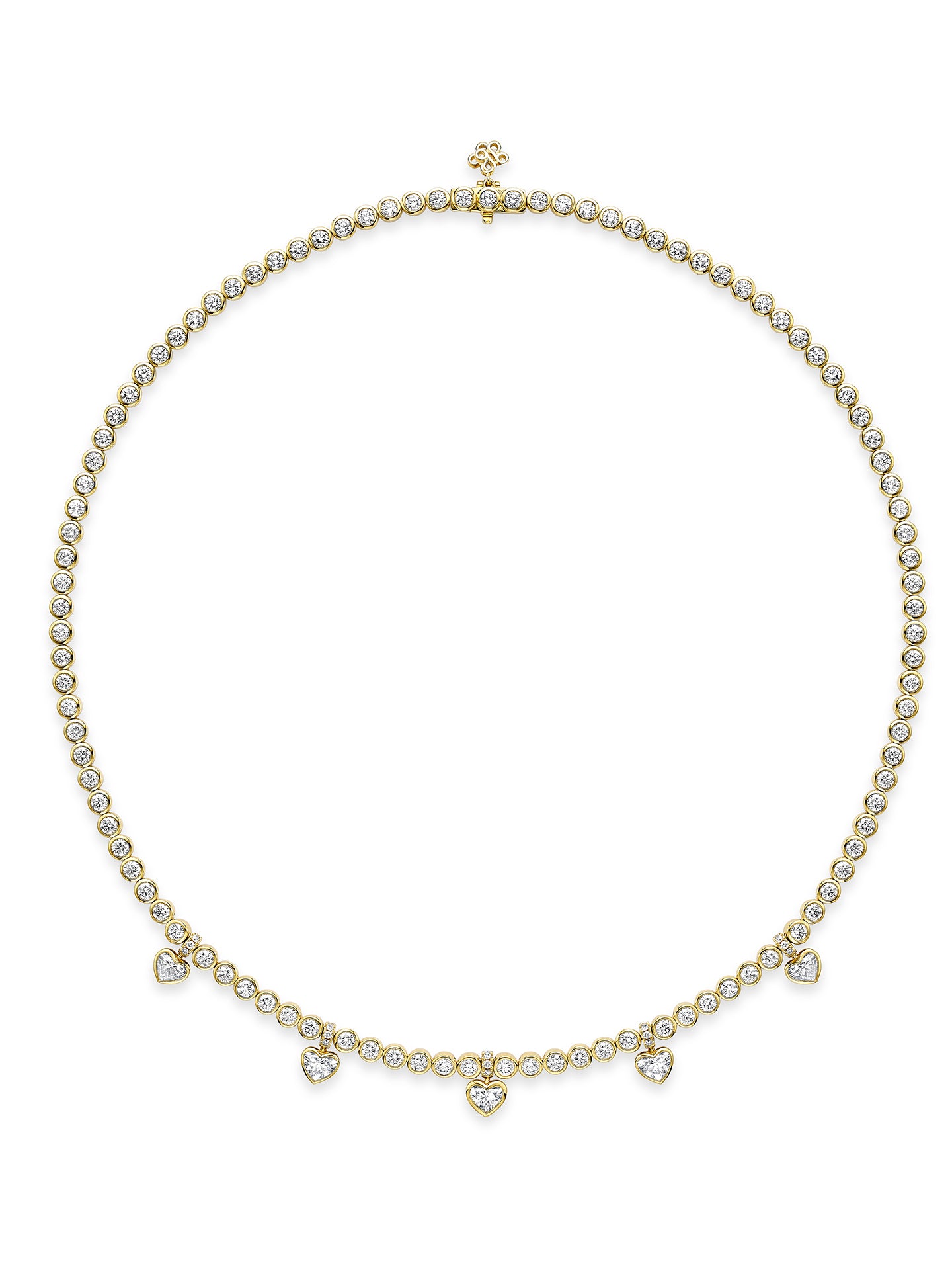 Beach Five Stone Heart Diamond Yellow Gold Necklace
