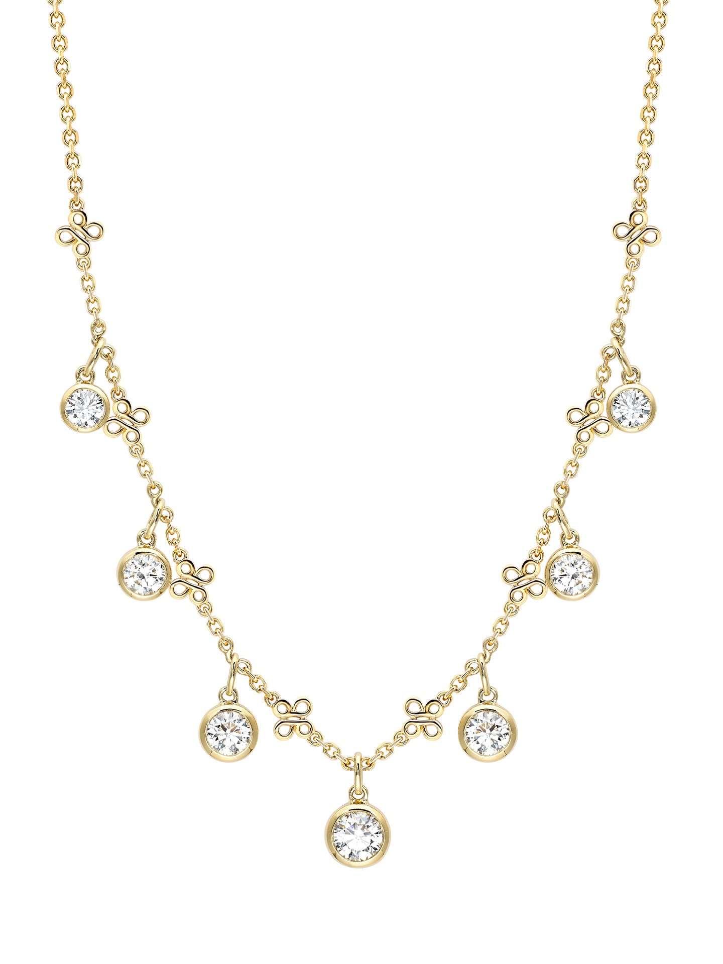 Beach Medium Seven Stone Yellow Gold Diamond Necklace