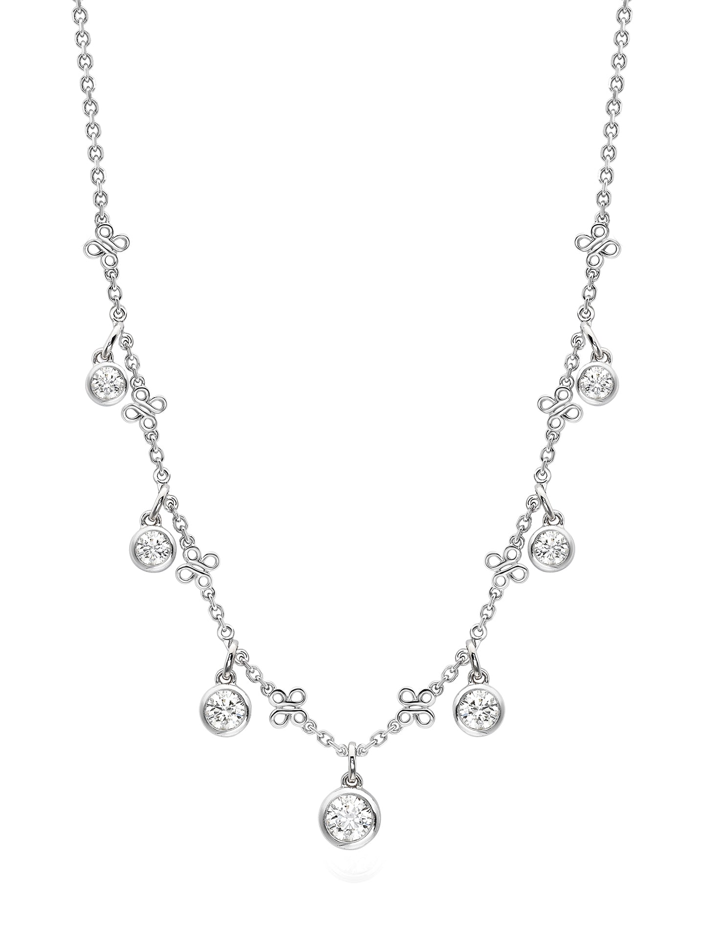 Beach Small Seven Stone Platinum Diamond Necklace