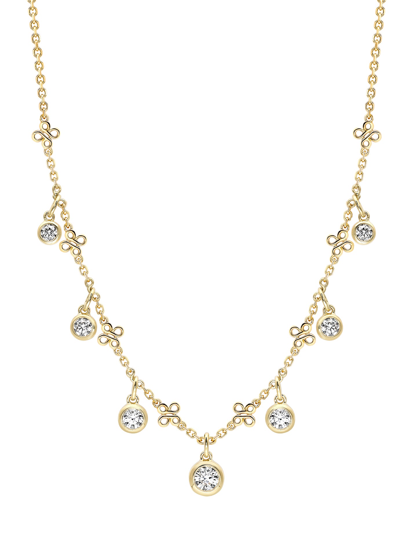 Beach Small Seven Stone Yellow Gold Diamond Necklace
