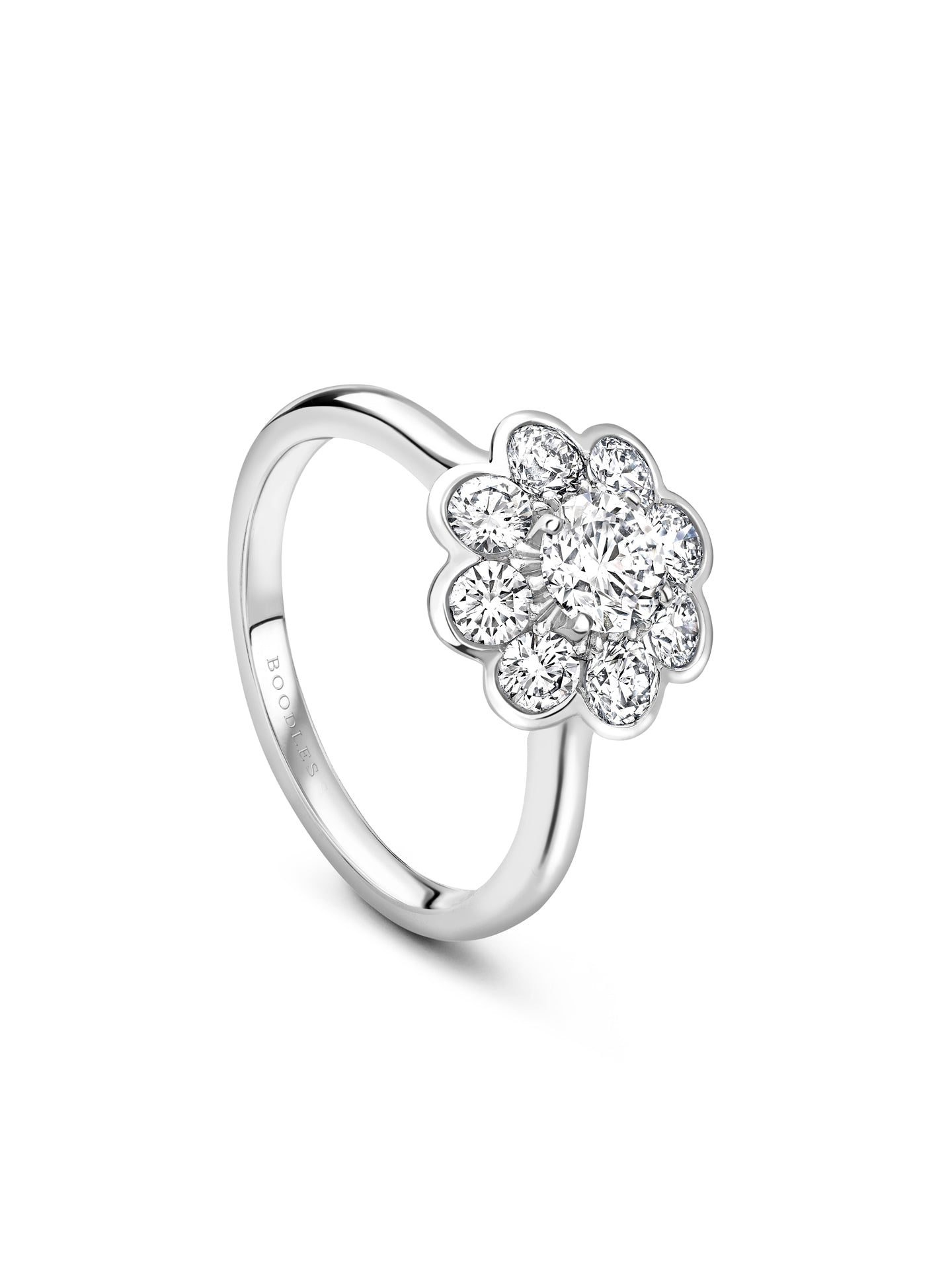 Classic Diamond Cluster Scalloped Platinum Ring