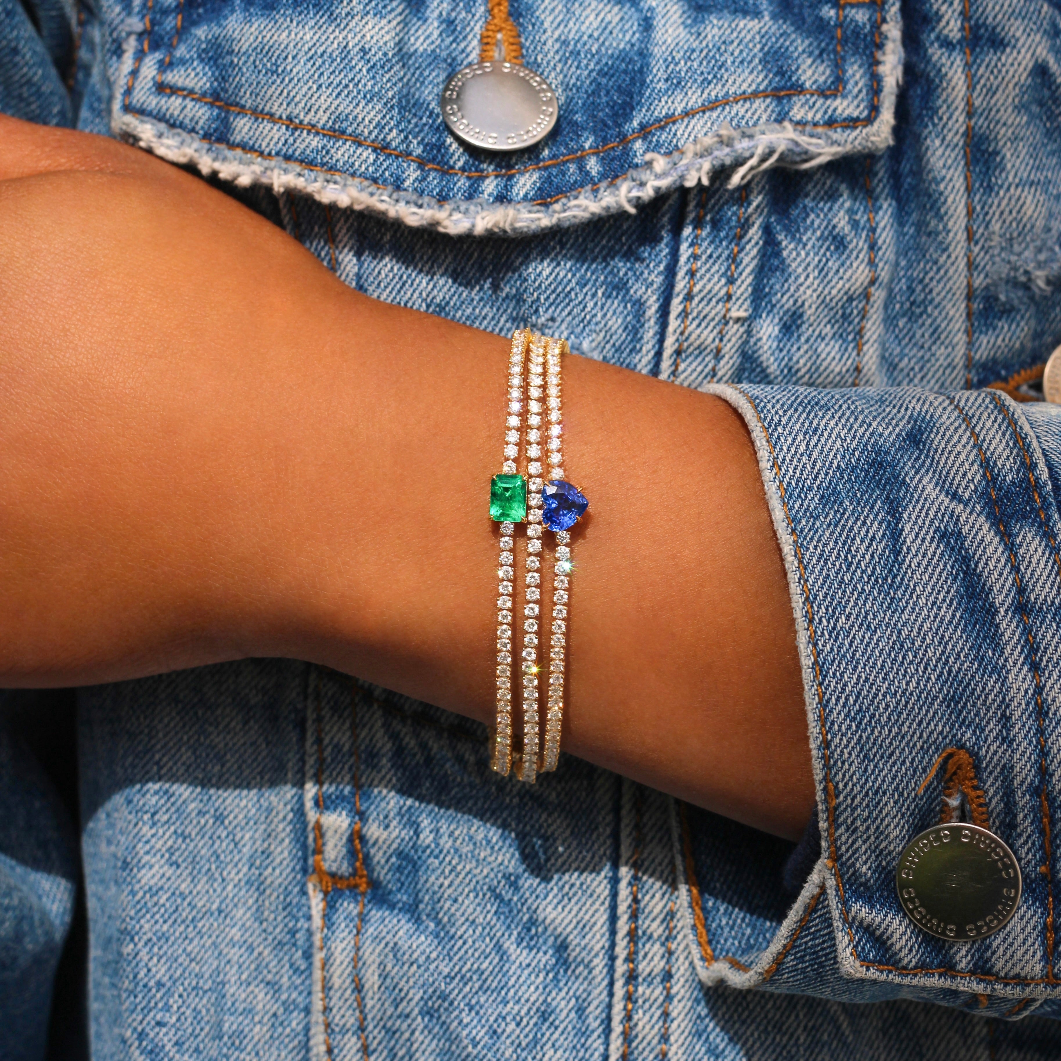 HEPBURN BRACELET WITH HEART SHAPED BLUE SAPPHIRE CENTER 3 HEPBURN BRACELET WITH HEART SHAPED BLUE SAPPHIRE CENTER