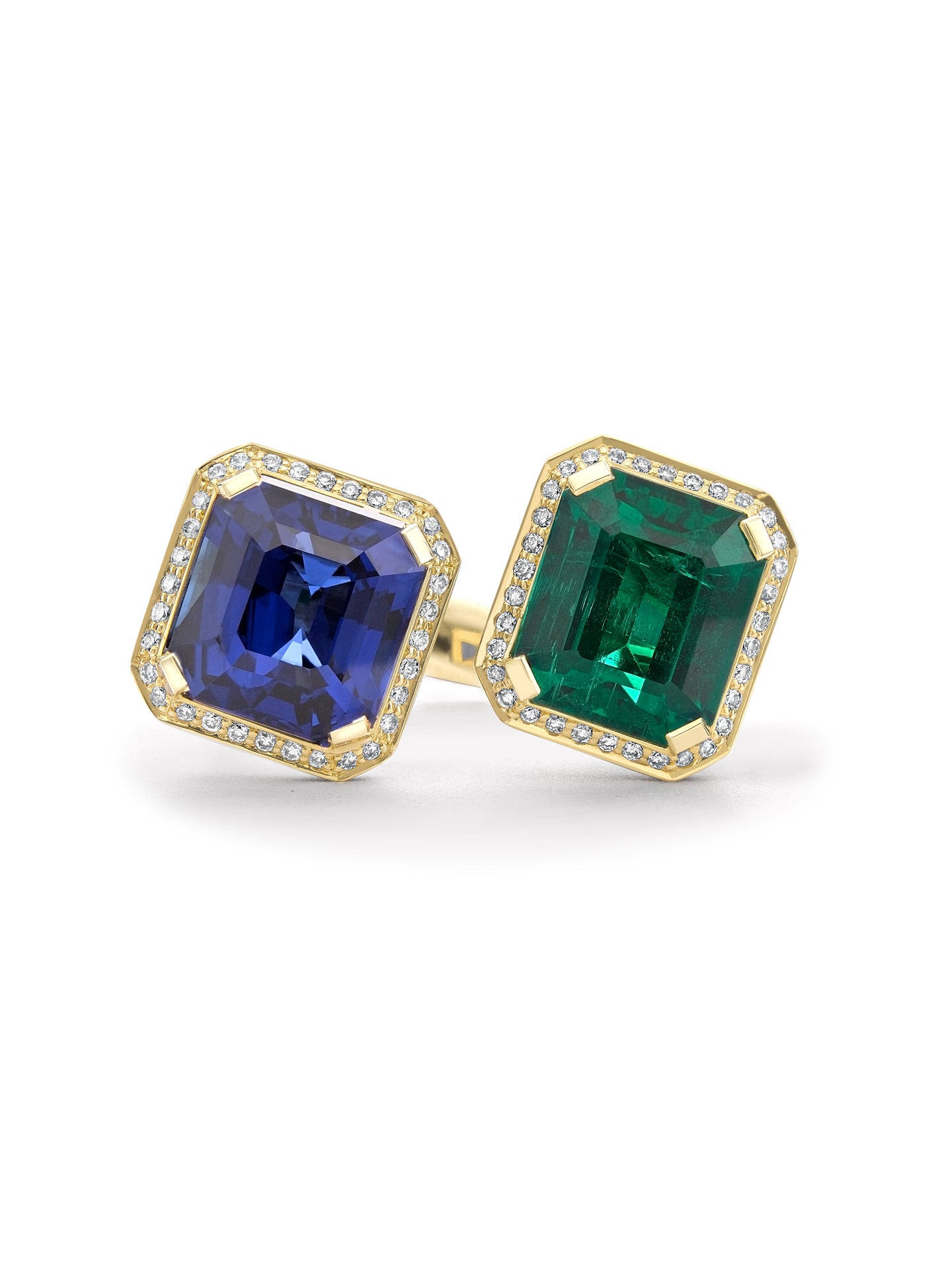 Classic Gemini Emerald and Sapphire Yellow Gold Ring 4 Classic Gemini Emerald and Sapphire Yellow Gold Ring