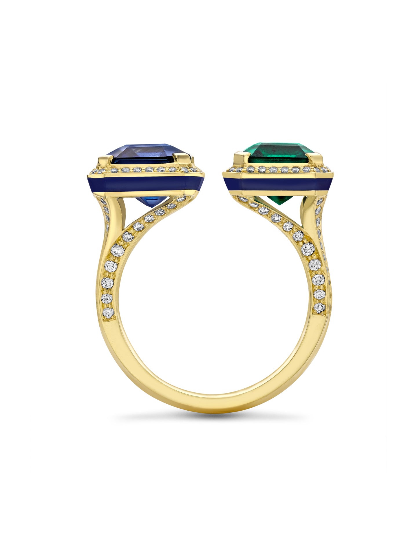 Classic Gemini Emerald and Sapphire Yellow Gold Ring 5 Classic Gemini Emerald and Sapphire Yellow Gold Ring