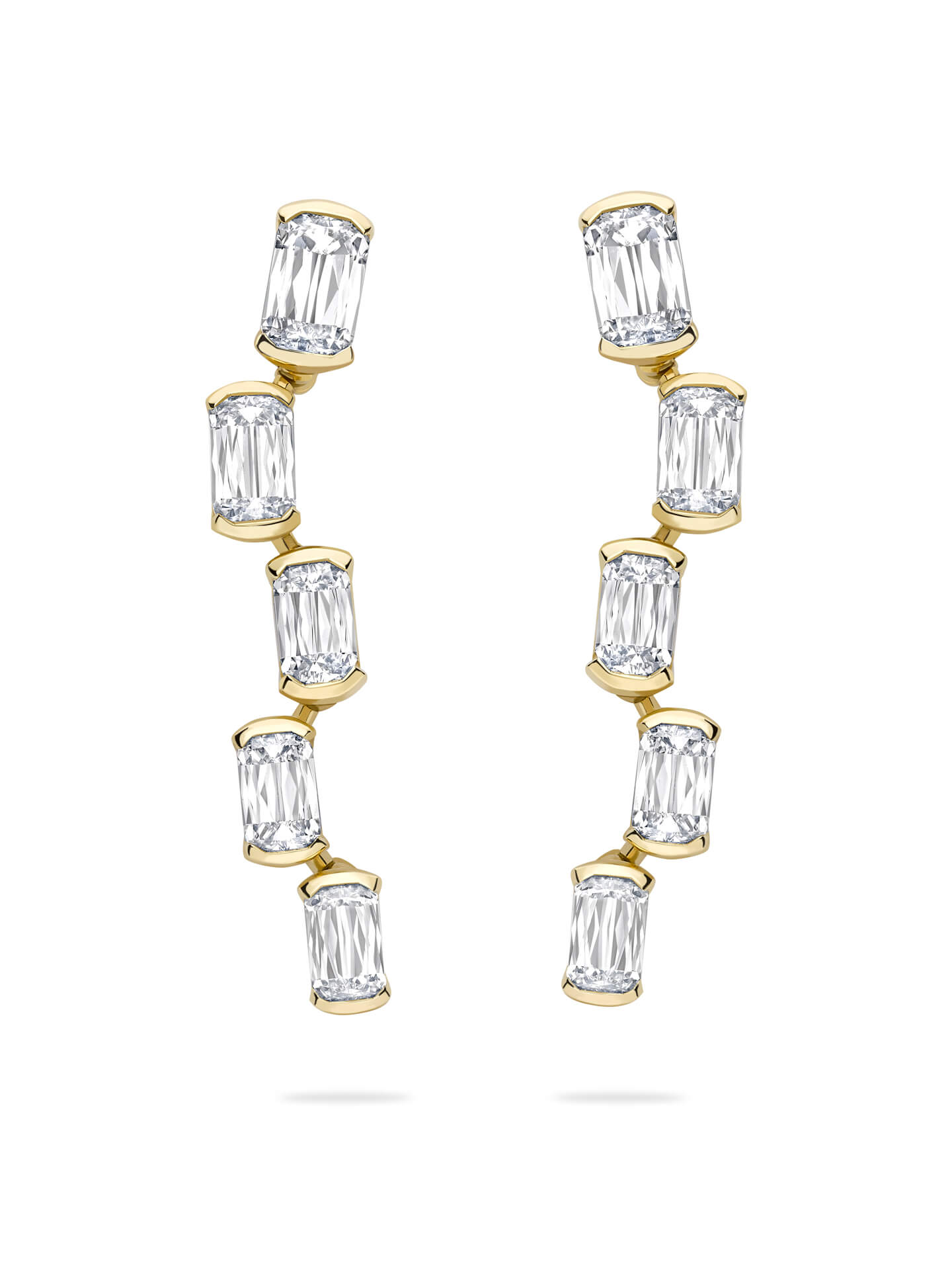 Classic Light Pillar Ashoka Diamond Yellow Gold Earrings